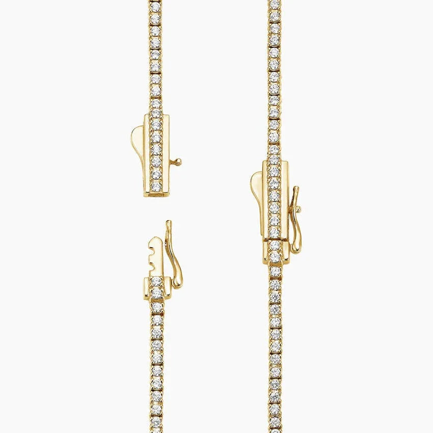 16 inch lab diamond tennis necklace in 14K yellow gold with secure clasp, Delux Jewelry