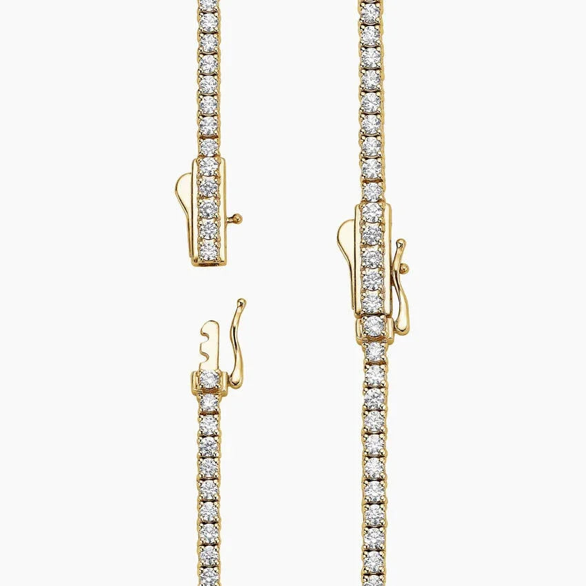 Lab diamond tennis necklace in 14K yellow gold, clasp view, Delux Jewelry fine jewelry
