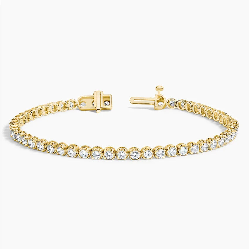 Lab diamond tennis bracelet in 14K yellow gold with open clasp, Delux Jewelry
