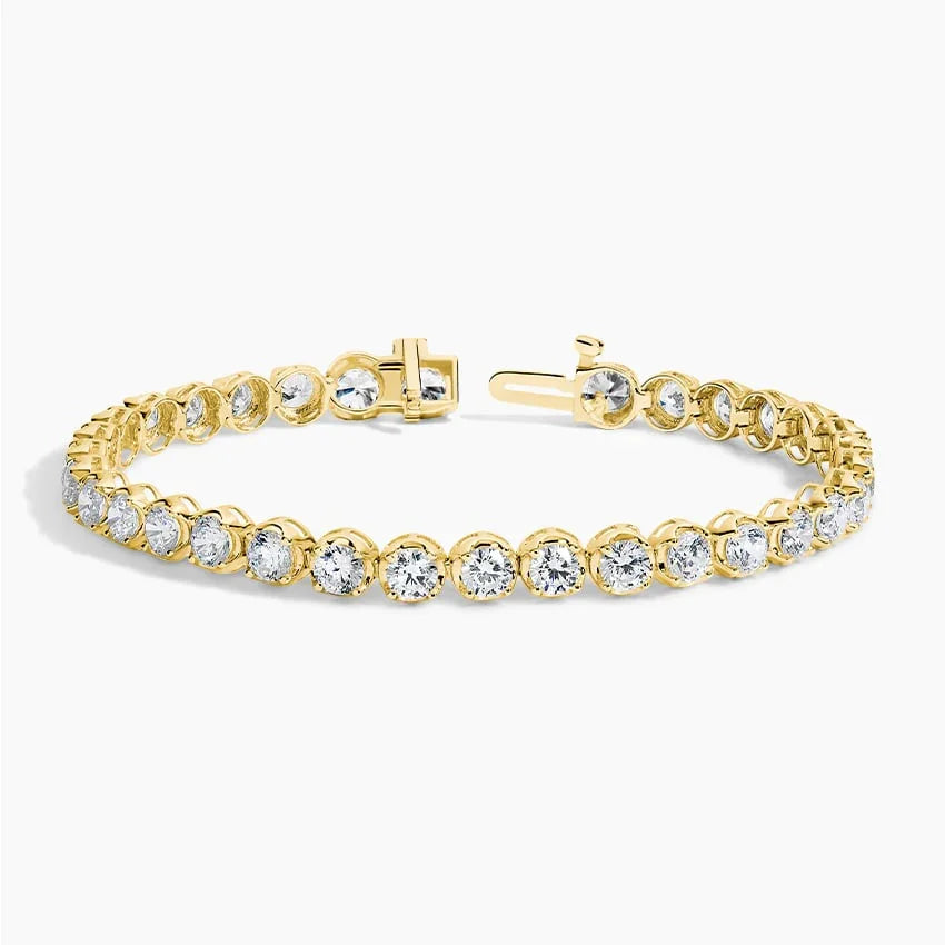 7 inch lab grown diamond tennis bracelet in 14K yellow gold with open clasp, Delux Jewelry