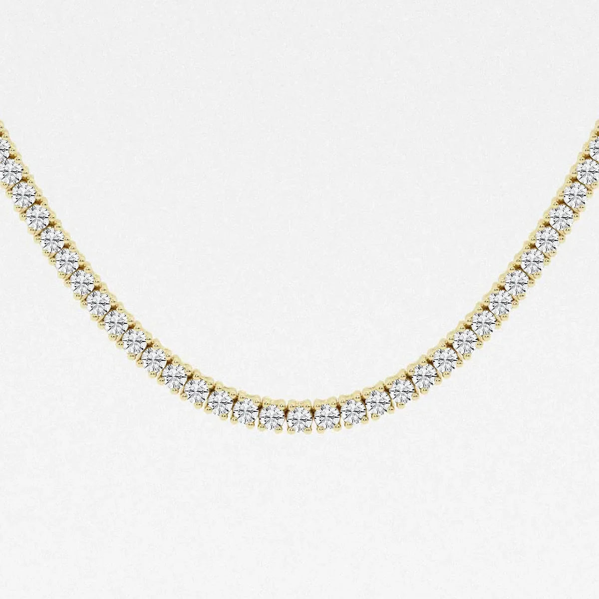 Gold lab grown diamond tennis necklace with round brilliant stones from Delux Jewelry