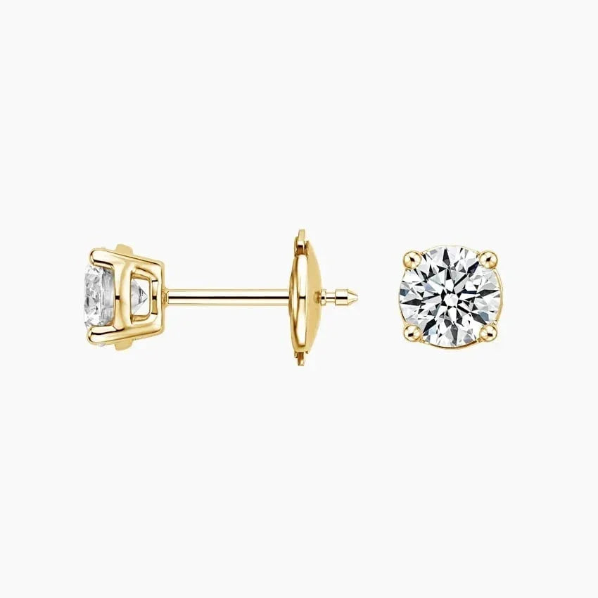 14K yellow gold lab grown diamond stud earrings, round cut, from Delux Jewelry
