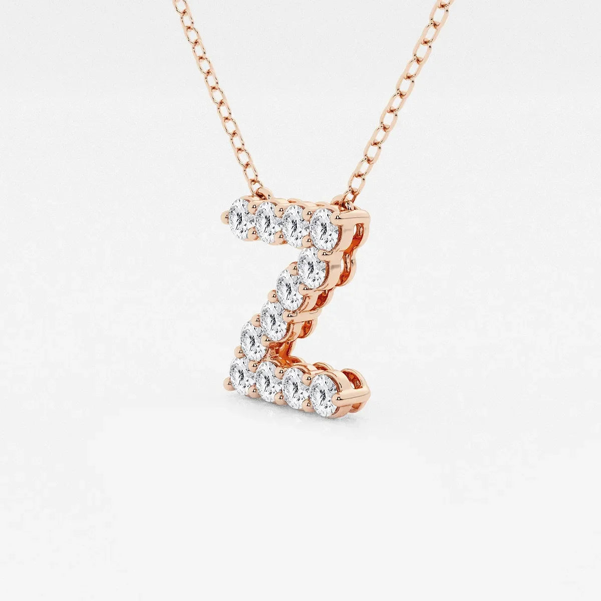 Rose gold pendant necklace with Z initial, lab grown diamonds, Delux Jewelry