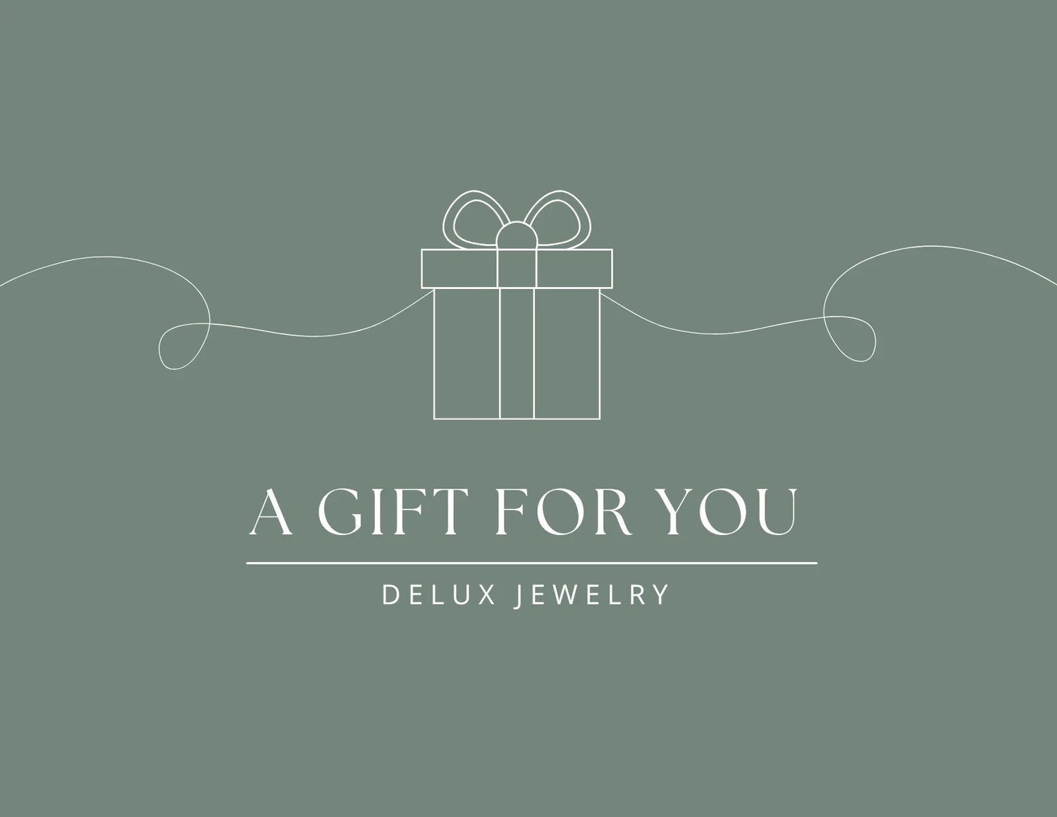 Delux Jewelry gift card image with gift box illustration and 'A Gift For You' text on green background