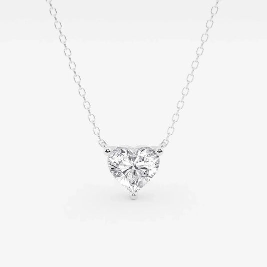 Heart-shaped lab grown diamond pendant on white gold chain by Delux Jewelry