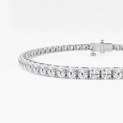 Lab grown diamond tennis bracelet in white gold by Delux Jewelry on white background