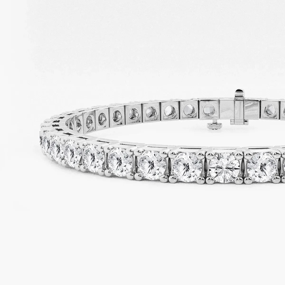 Lab grown diamond tennis bracelet in white gold from Delux Jewelry, close-up view
