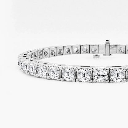 Lab grown diamond tennis bracelet in white gold from Delux Jewelry, close-up view