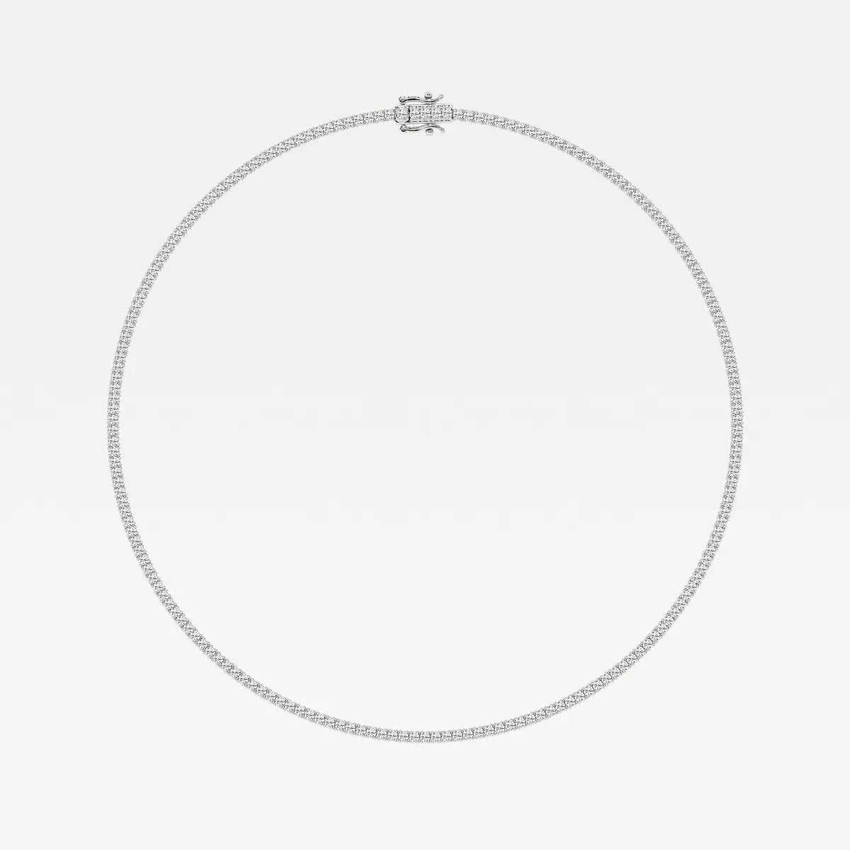 Sterling silver lab diamond tennis chain necklace on white background from Delux Jewelry