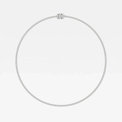 Sterling silver lab diamond tennis chain necklace on white background from Delux Jewelry