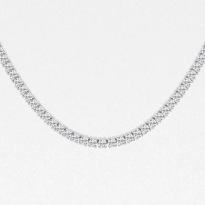 Lab grown diamond tennis chain necklace in sterling silver on white background, Delux Jewelry