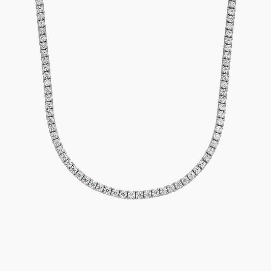 18 inch lab diamond tennis necklace in 14K white gold from Delux Jewelry on white background
