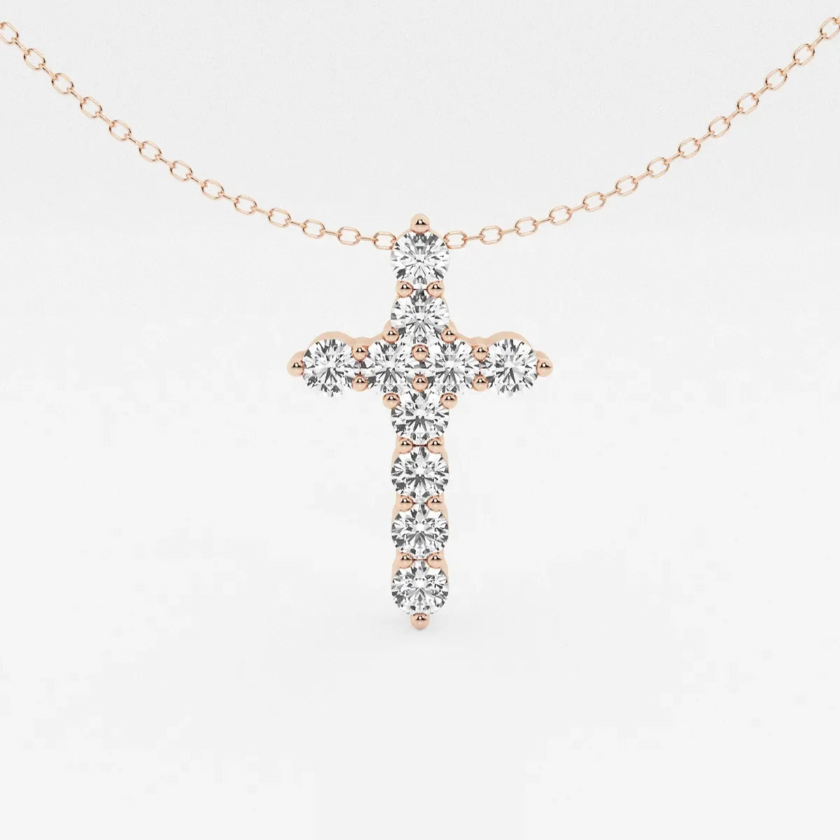 Rose gold cross pendant necklace with lab grown diamonds on a delicate chain, Delux Jewelry