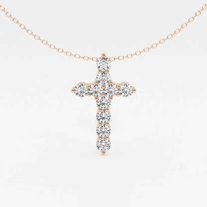 Rose gold cross pendant necklace with lab grown diamonds on a delicate chain, Delux Jewelry