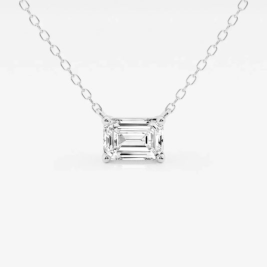 Emerald cut lab grown diamond pendant on white gold chain, Delux Jewelry