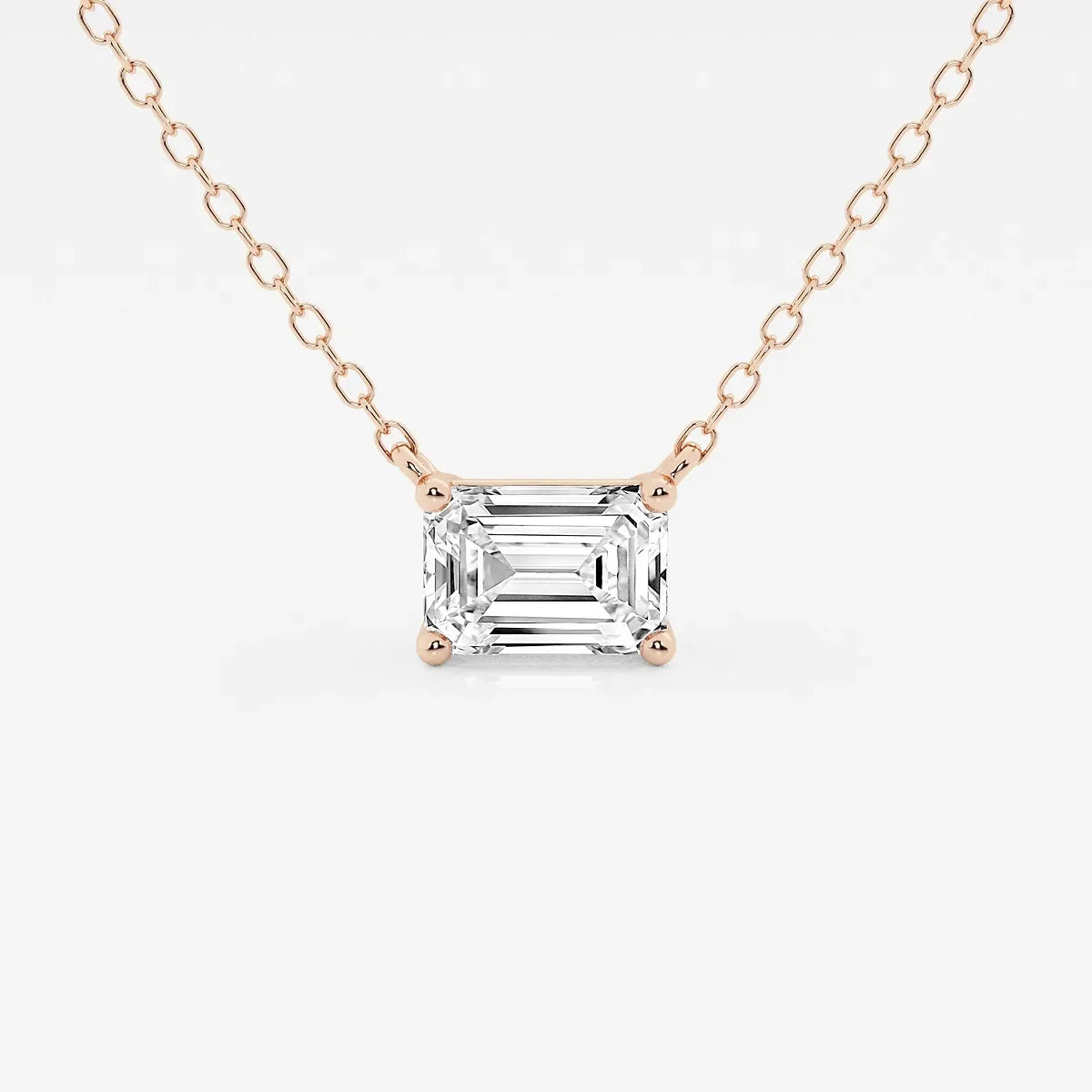 Emerald-cut lab grown diamond pendant on rose gold chain from Delux Jewelry