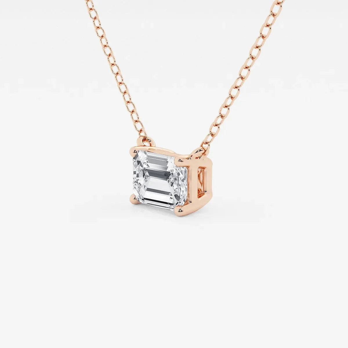 Rose gold pendant necklace with an emerald-cut lab grown diamond, Delux Jewelry