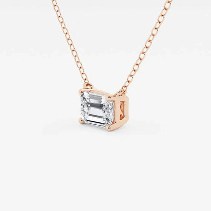 Rose gold pendant necklace with an emerald-cut lab grown diamond, Delux Jewelry
