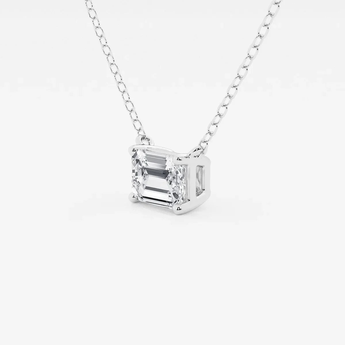 Emerald cut lab grown diamond pendant on white gold chain by Delux Jewelry