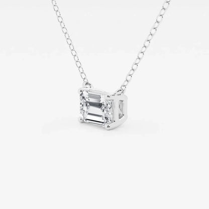 Emerald cut lab grown diamond pendant on white gold chain by Delux Jewelry