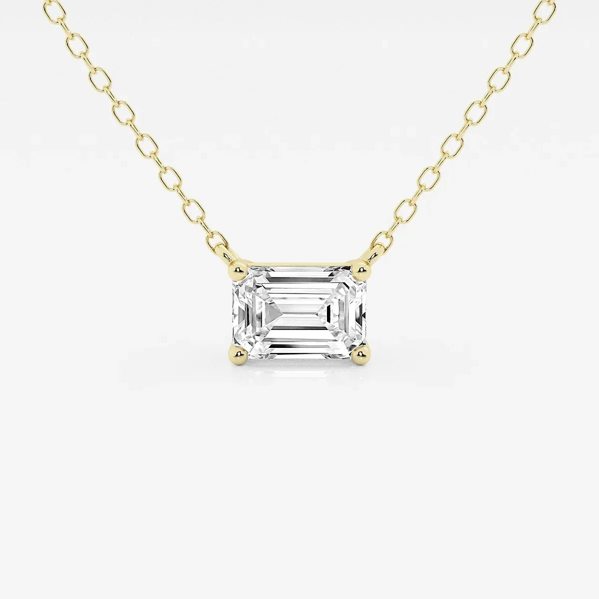 Emerald cut lab grown diamond pendant on yellow gold chain, Delux Jewelry