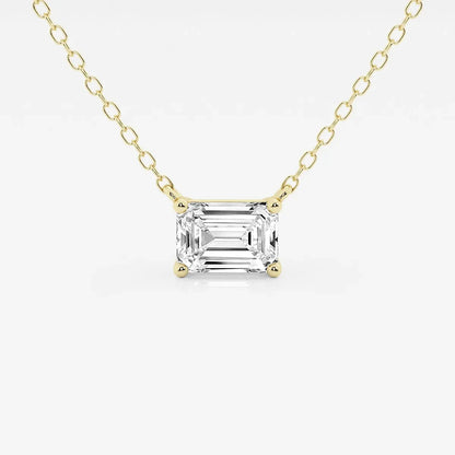 Emerald cut lab grown diamond pendant on yellow gold chain, Delux Jewelry