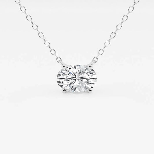 Oval lab grown diamond pendant necklace on white gold chain from Delux Jewelry