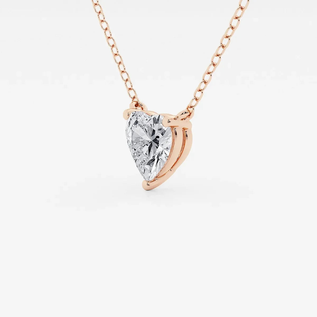 Rose gold heart pendant necklace with lab grown diamond on delicate chain, Delux Jewelry