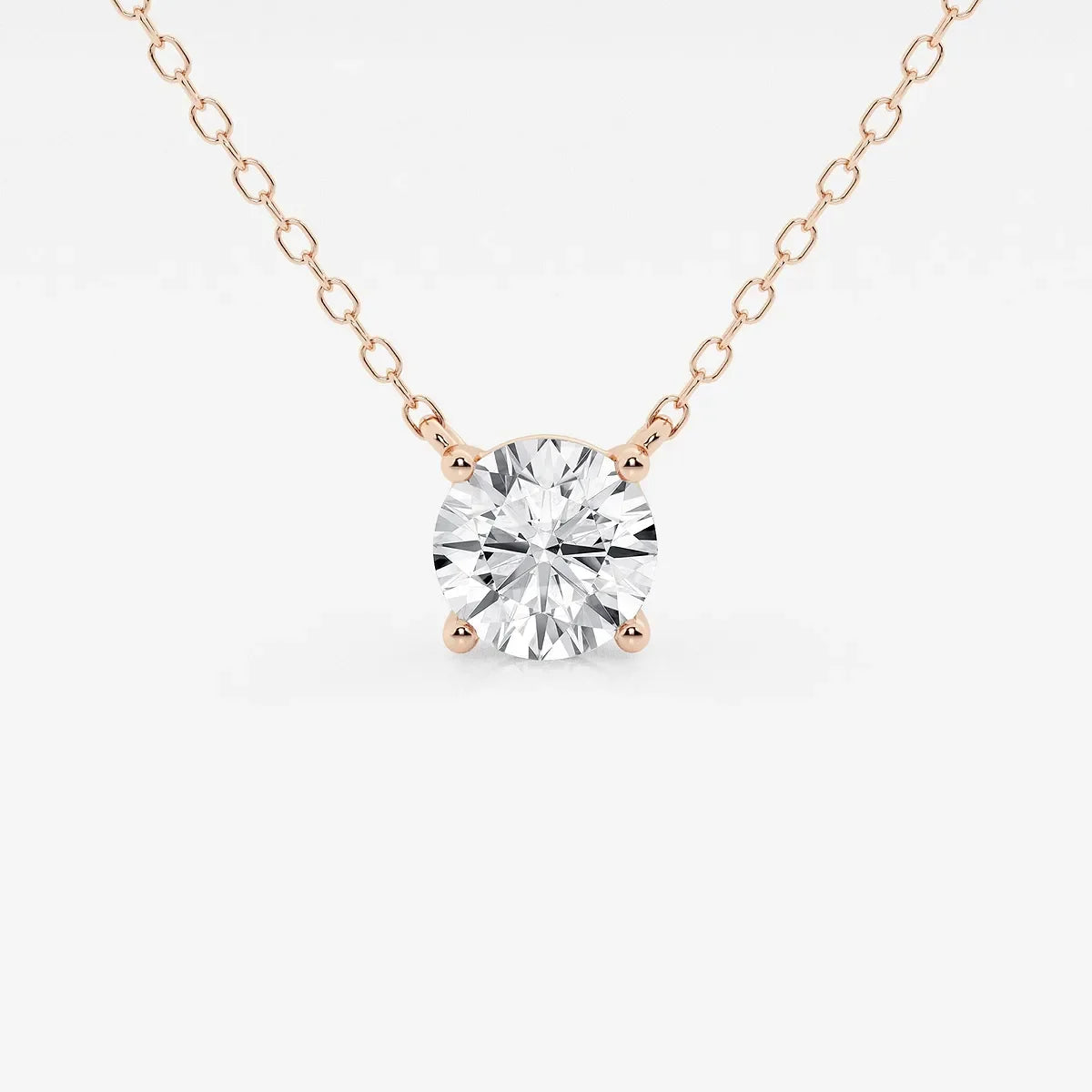 Rose gold necklace with round lab grown diamond pendant, fine jewelry by Delux Jewelry