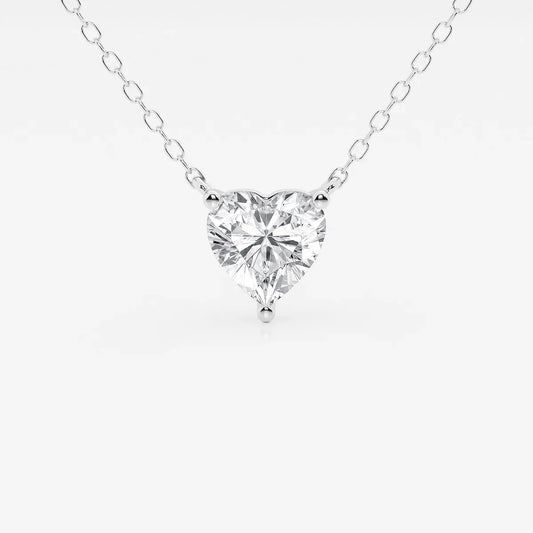 Heart-shaped lab grown diamond pendant in white gold on chain, Delux Jewelry