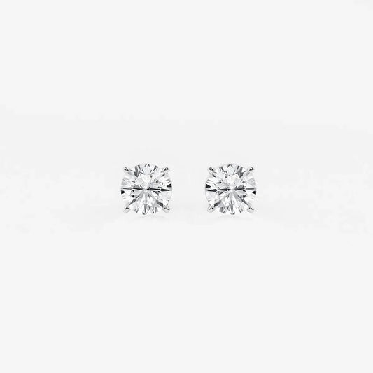 Round lab grown diamond stud earrings on white background from Delux Jewelry