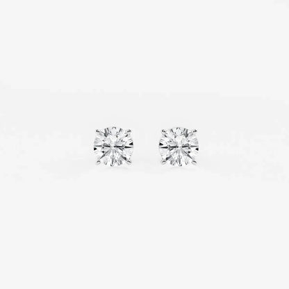 Round lab grown diamond stud earrings on white background from Delux Jewelry