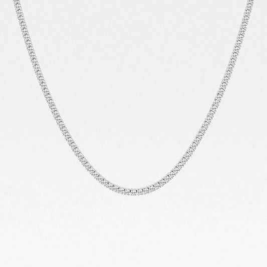22 inch lab grown diamond tennis necklace in 14K white gold on plain background, Delux Jewelry