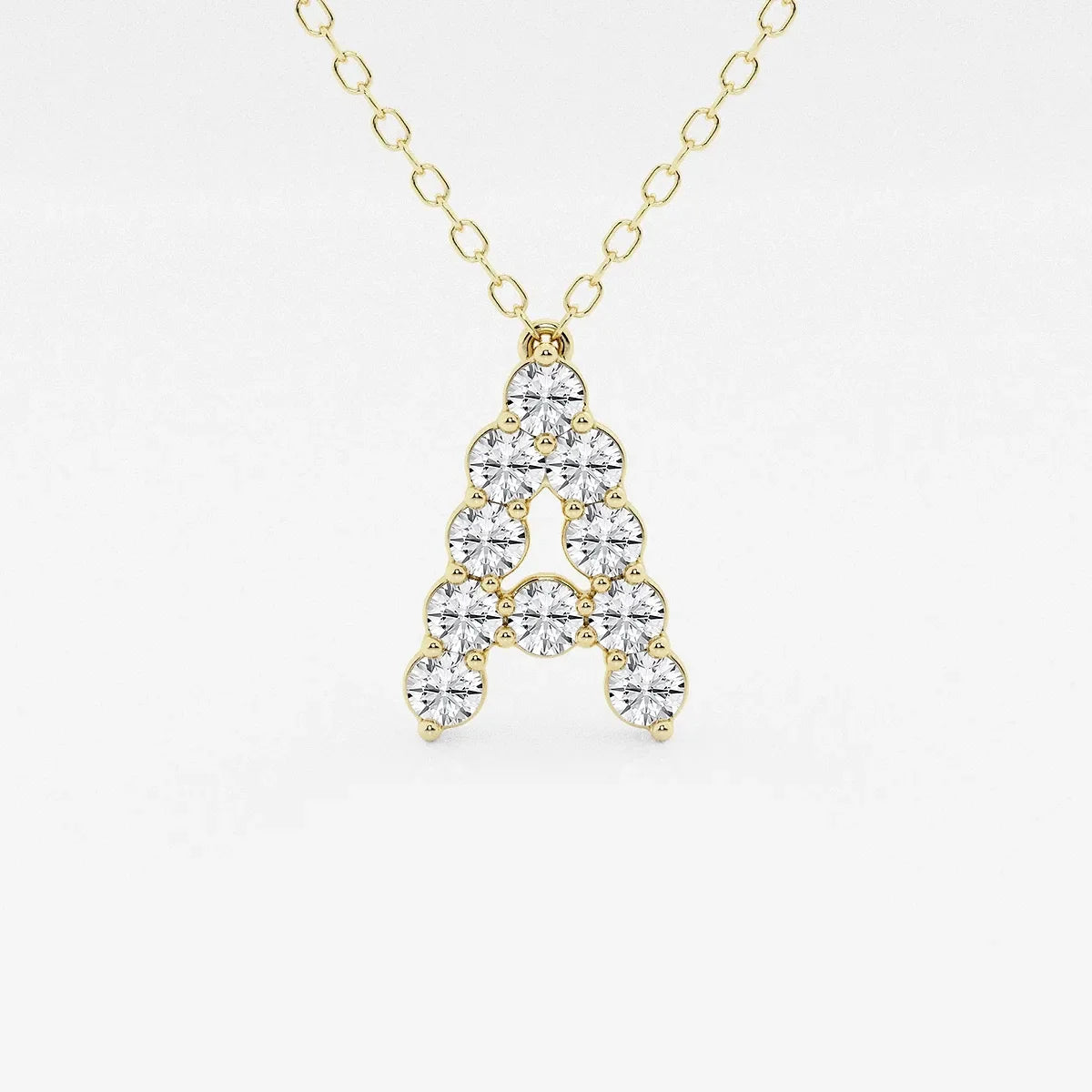 Gold necklace with initial A pendant made of round lab grown diamonds from Delux Jewelry