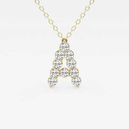 Gold necklace with initial A pendant made of round lab grown diamonds from Delux Jewelry