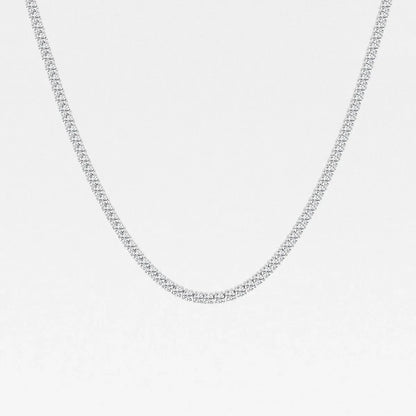 Sterling silver lab grown diamond tennis chain necklace on white background