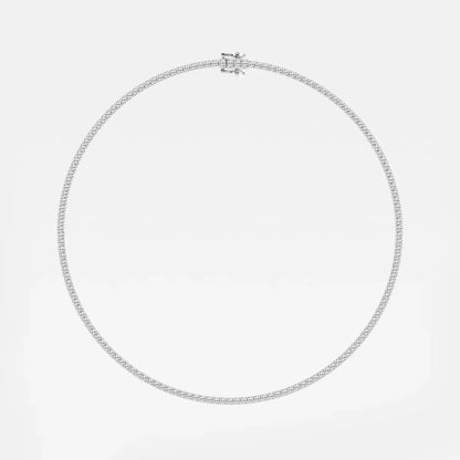 Sterling silver tennis chain with lab grown diamonds on white background, Delux Jewelry