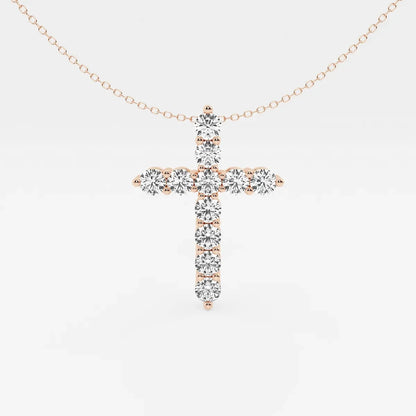 Rose gold lab grown diamond cross pendant necklace by Delux Jewelry on white background