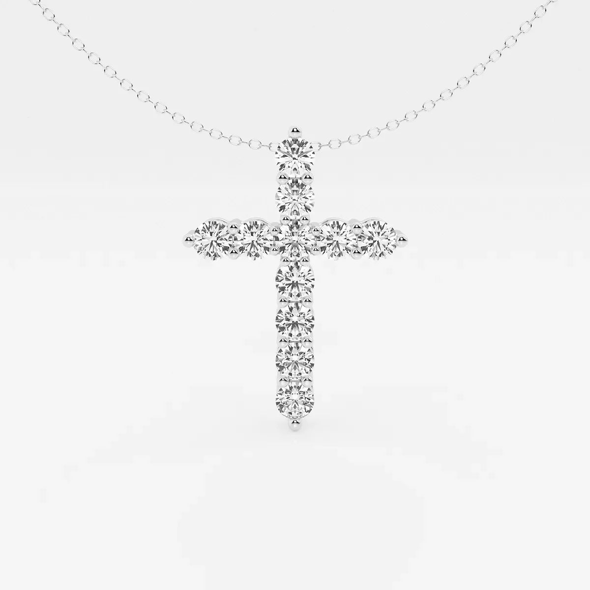 White gold cross pendant necklace with lab grown diamonds on a delicate chain, Delux Jewelry