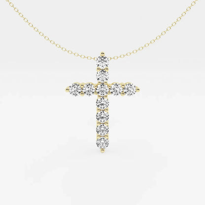 Yellow gold cross pendant necklace with lab grown diamonds on a fine chain, Delux Jewelry