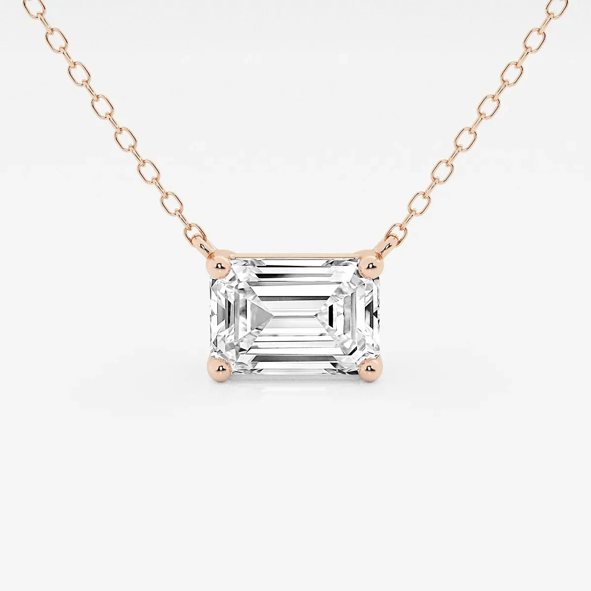 Emerald cut lab grown diamond pendant on rose gold chain, Delux Jewelry fine necklace