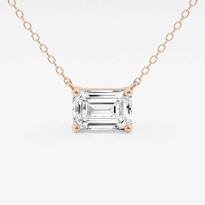 Emerald cut lab grown diamond pendant on rose gold chain, Delux Jewelry fine necklace