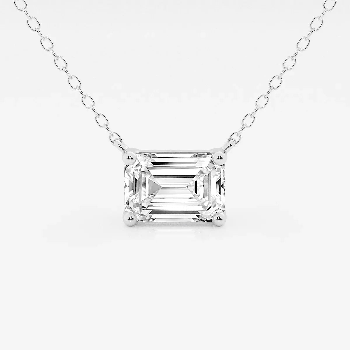 Emerald cut lab grown diamond pendant on white gold chain, Delux Jewelry