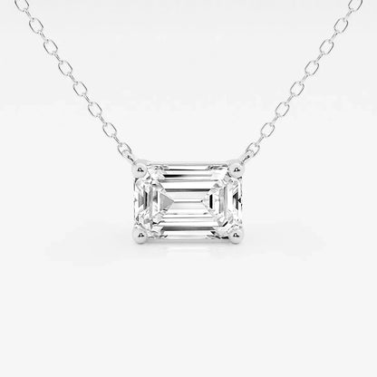 Emerald cut lab grown diamond pendant on white gold chain, Delux Jewelry