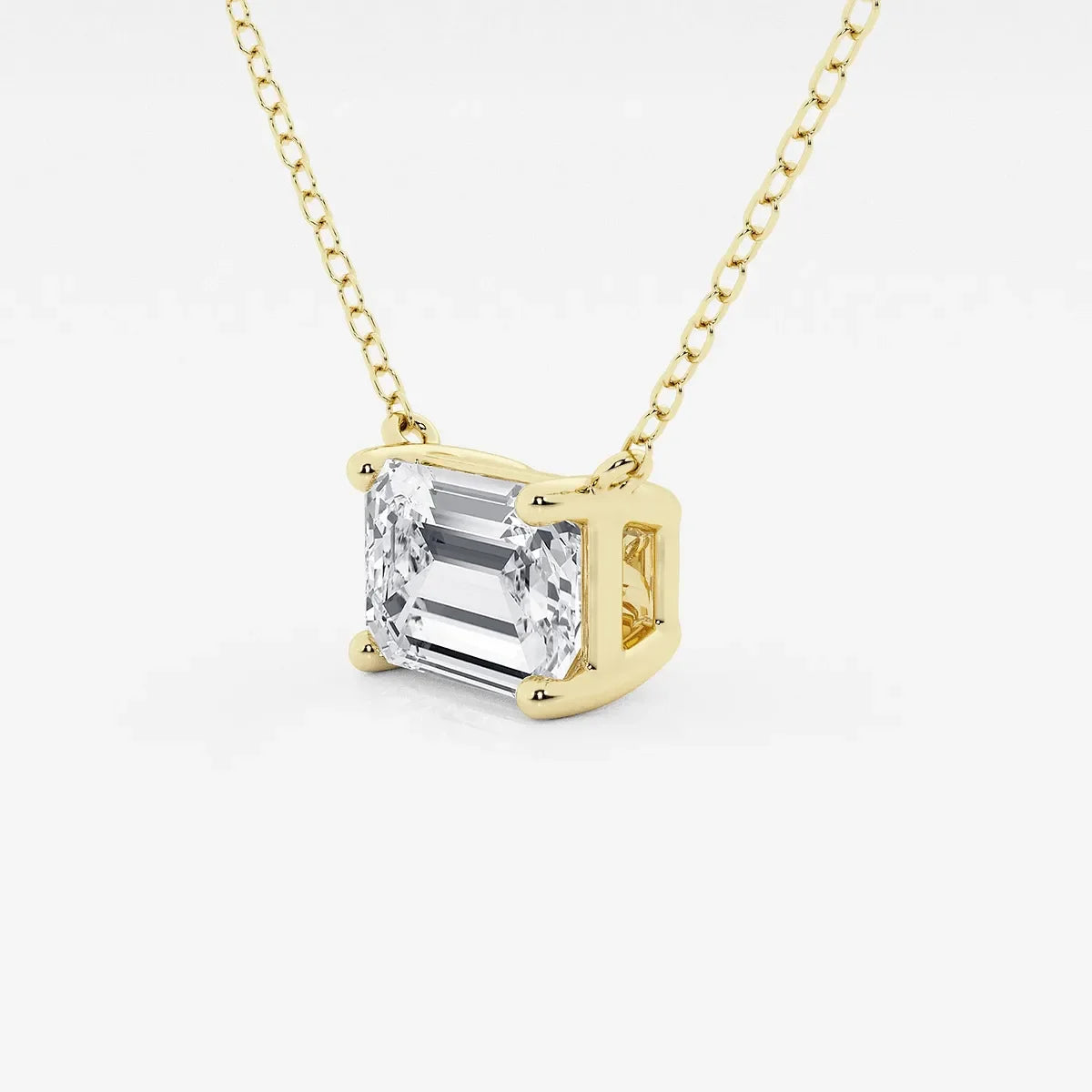 Emerald cut lab diamond pendant in yellow gold on chain, Delux Jewelry fine jewelry
