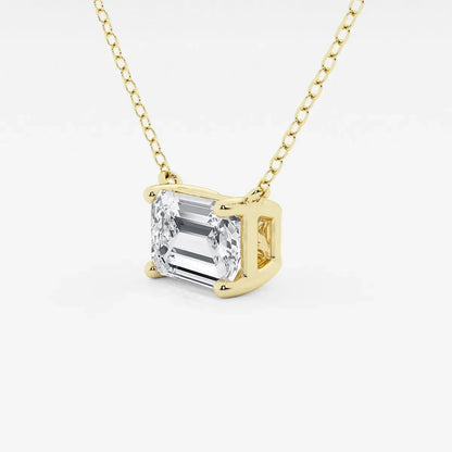 Emerald cut lab diamond pendant in yellow gold on chain, Delux Jewelry fine jewelry