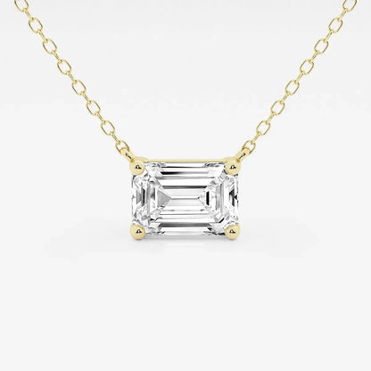 Emerald cut lab grown diamond pendant on yellow gold chain, Delux Jewelry