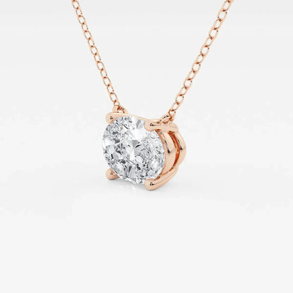 Oval lab grown diamond pendant in rose gold setting on chain, Delux Jewelry