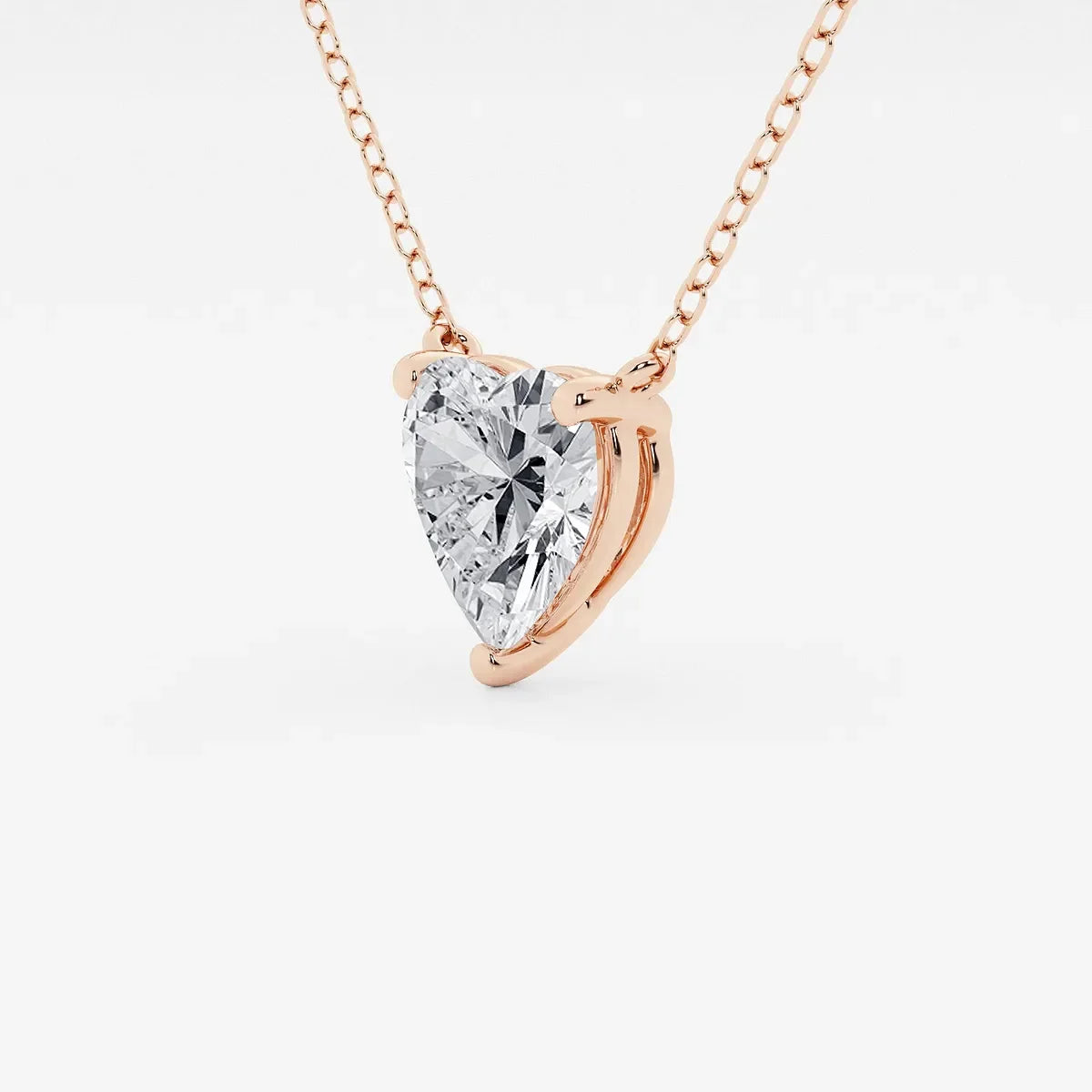 Rose gold heart lab diamond pendant necklace on delicate chain by Delux Jewelry