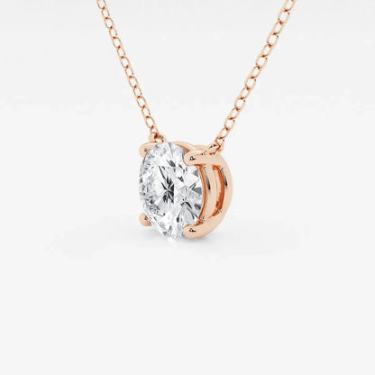 Rose gold pendant necklace with a round lab grown diamond on a delicate chain by Delux Jewelry